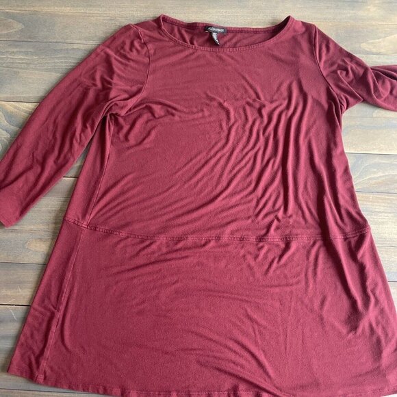 EILEEN FISHER Pullover Tunic Top Stretch Knit Viscose Spandex Maroon Medium (X3) - Picture 10 of 10